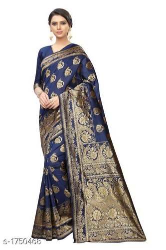 Festive Wear Dark Blue Jacquard Silk Saree by Kiran Online Shop