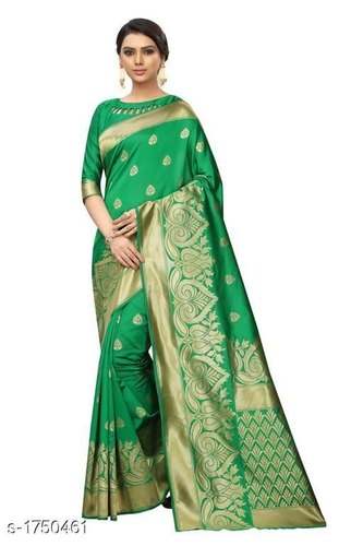 Parrot Green Jacquard Silk Saree for Ladies  by Kiran Online Shop