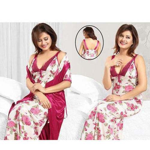 Floral Printed Satin Nighty by Vaishnavi Nightwear