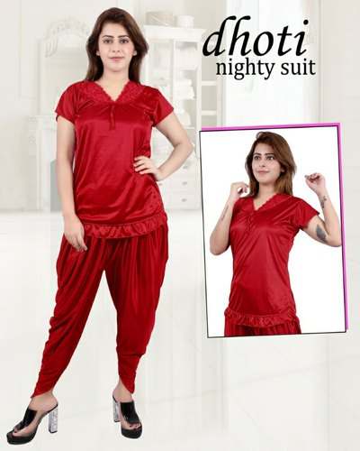 Trendy Collection Plain Satin Night Suit by Sunny Selections
