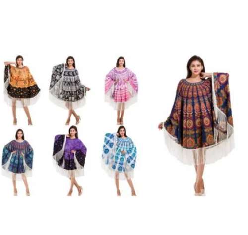 Peacock Mandala Printed Round Poncho For Ladies 
