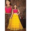 Yellow and Pink Crop Top Lehenga Choli