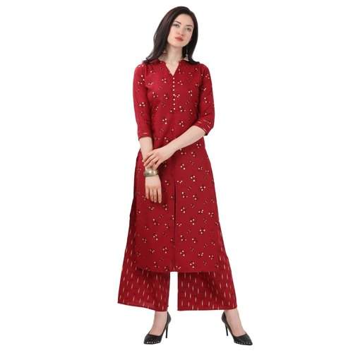 Cotton Red Kurti Palazzo Set 