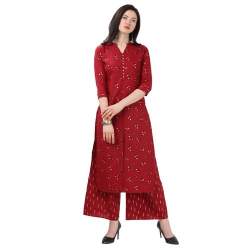 Cotton Red Kurti Palazzo Set 
