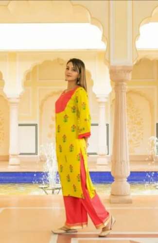 Rayon Printed Kurtis Plazzo Set for ladies 