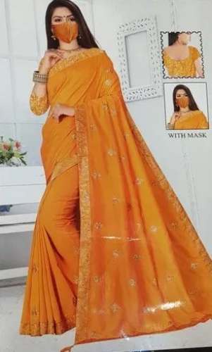 Mustard Yellow Embroidery Silk Saree For Women by Oswal Silk Store