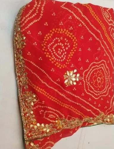 Red Bandhani Silk Gotta Patti Saree by Oswal Silk Store