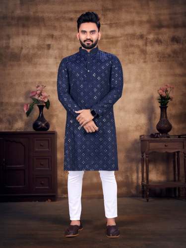Mirror Work Multicolour Cotton Kurta Pajama