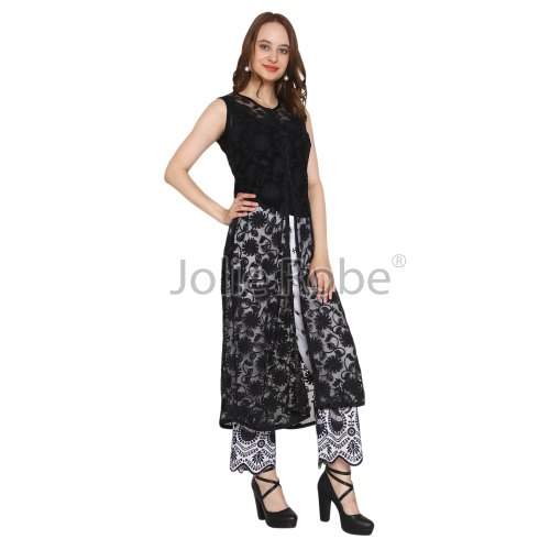 Bold Black Front Slit Printed Kurti 