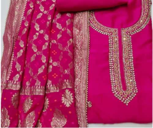  Embroidered Printed Silk Dress Material 