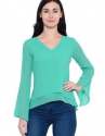 Regular Wear V Neck Plain Long Sleeve Top 