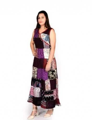 Ladies Half Sleeves Multicolor Long Dress  by Manu Fashion