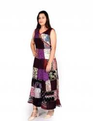 Ladies Half Sleeves Multicolor Long Dress 