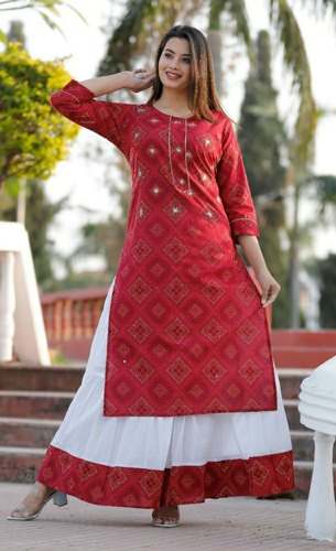trendy Red Kurti with  skirt set