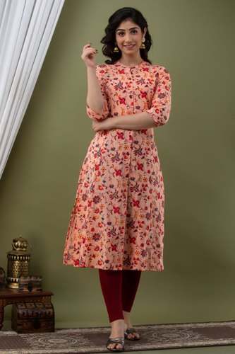 Yellow Cotton Printed Designer Kurti