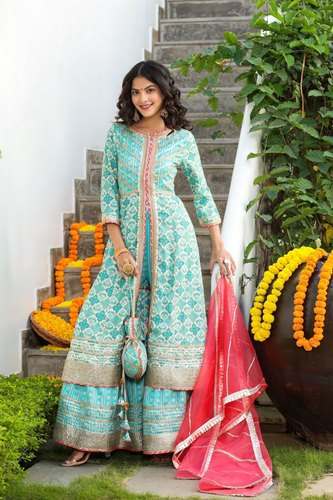 Rayon Kurti Sharara Suit by Birbanni by Vyshivka India Private Limited