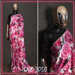 Party Wear Printed Satin Saree Pearl Lace