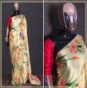Party Wear Printed Satin Saree Pearl Lace thumb 3