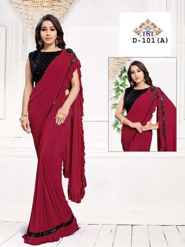 Party Wear Ruffle Border Ready to Wear Saree by T Rose Trendzz