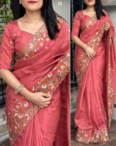 Stylish Cut Work Embroidered Silk Saree  by Gaytri Family Shop