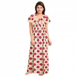 Women's Cotton Printed Maxi Nighty - Free Size