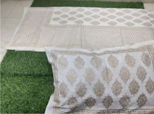 white khadi gold jaipuri cotton bed sheet  by Bedcoouture