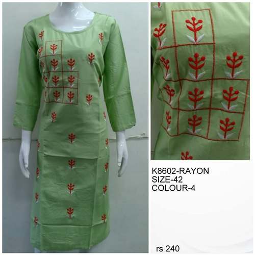 Rayon Straight Embroidered Kurti by She girl cash n carry