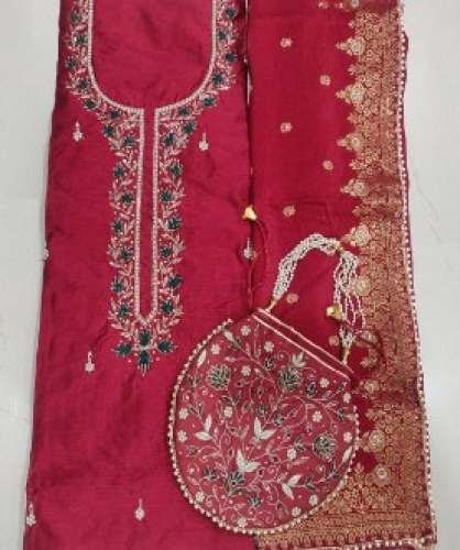 New Unstitch Red Embroidery Suit For Women by SARANGA