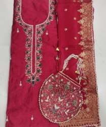New Unstitch Red Embroidery Suit For Women