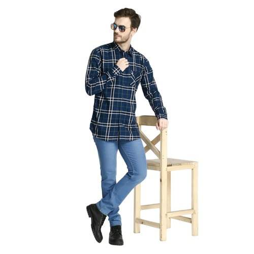 Blue Cotton Checks Shirt by Labroz International