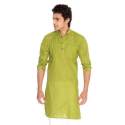 Green Cotton Plain Mens kurta