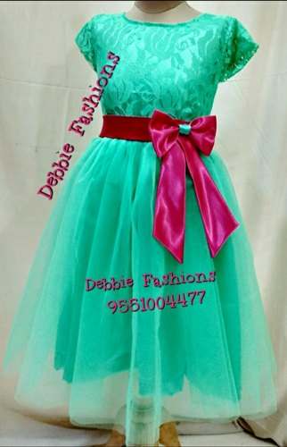 Turquoise Green Kids Girls Frock by Debbie Fashions