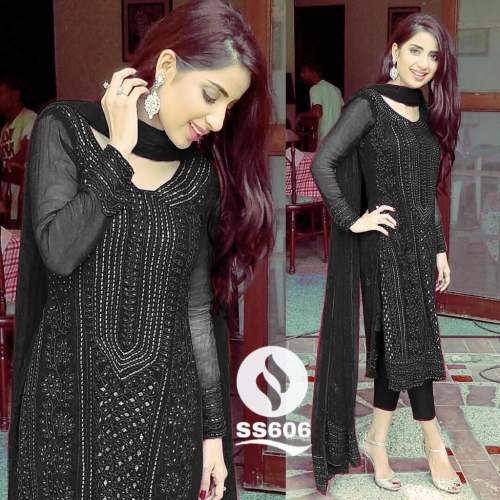 Heavy Georgette Mukesh Work Semi Stitched Suit 
