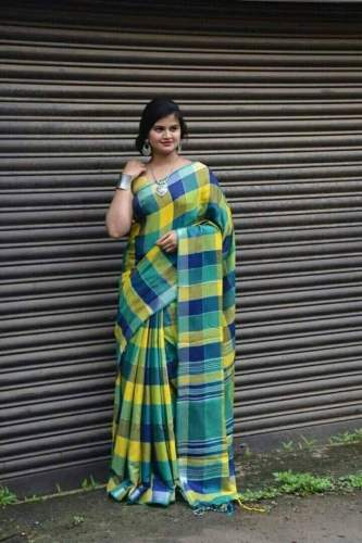 Stylish Pure Linen By Linen Saree by M N Silk Handloom