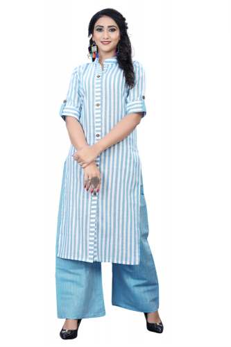 Latest Designer Stripped Printed Kurti-Plazzo Set