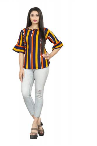  Stripped Printed Western Top For Girls