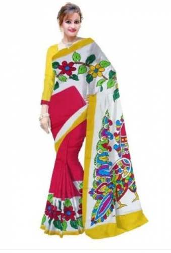 Elegant Pure Silk Hand Printed Saree 