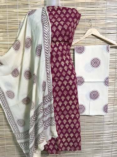 Cotton Hand Block Print Suit by Purvi Enterprises