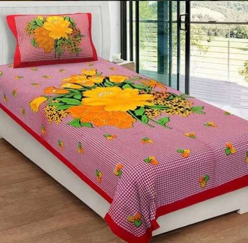 Single Floral Print Bed Sheet With Pillow Cover  by Anand Fabrics