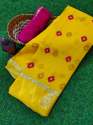 Pure Georgette Satin Patta Jodhpuri Saree thumb 4