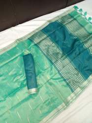 Zari Weaving Pure Soft Cotton Linen Saree