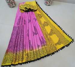 Block Printed Cotton Mulmul Saree