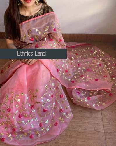 Pastel Color Gotta Work Organza Saree by Ethnics Land