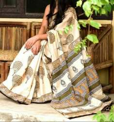 Printed Soft Cotton Mulmul Saree by Ethnics Land