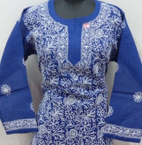 Blue Chikankari Fabric For Women by Lucknow Chikan Factory