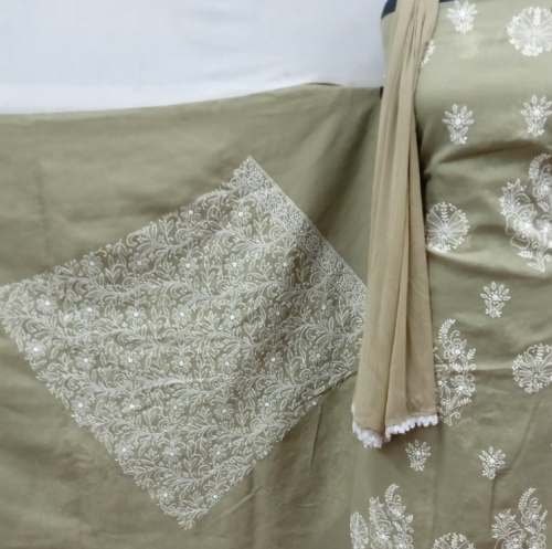 Green Chikankari Dress Material At Wholesale by Lucknow Chikan Factory