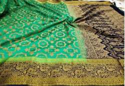 Elegant Green Khicha Silk Saree from Varanasi 