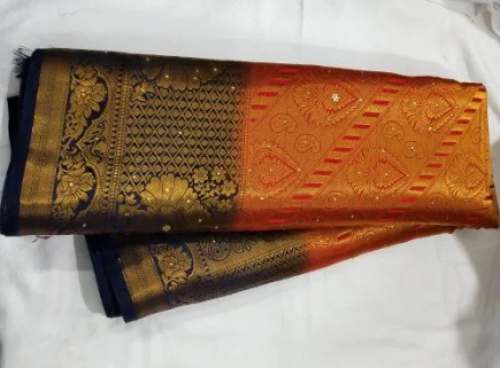 Orange Soft Brocade Silk Saree  by Sidra Fabrics