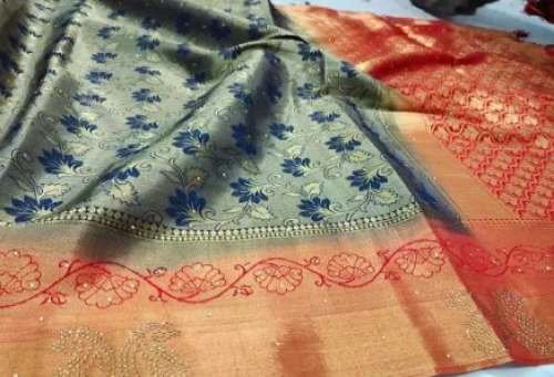 Trendy Tissue Silk Stone Work Saree  by Sidra Fabrics