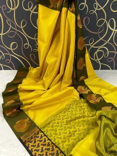 Fancy Banarasi Kora Muslin Silk Saree by Heena Fabrics